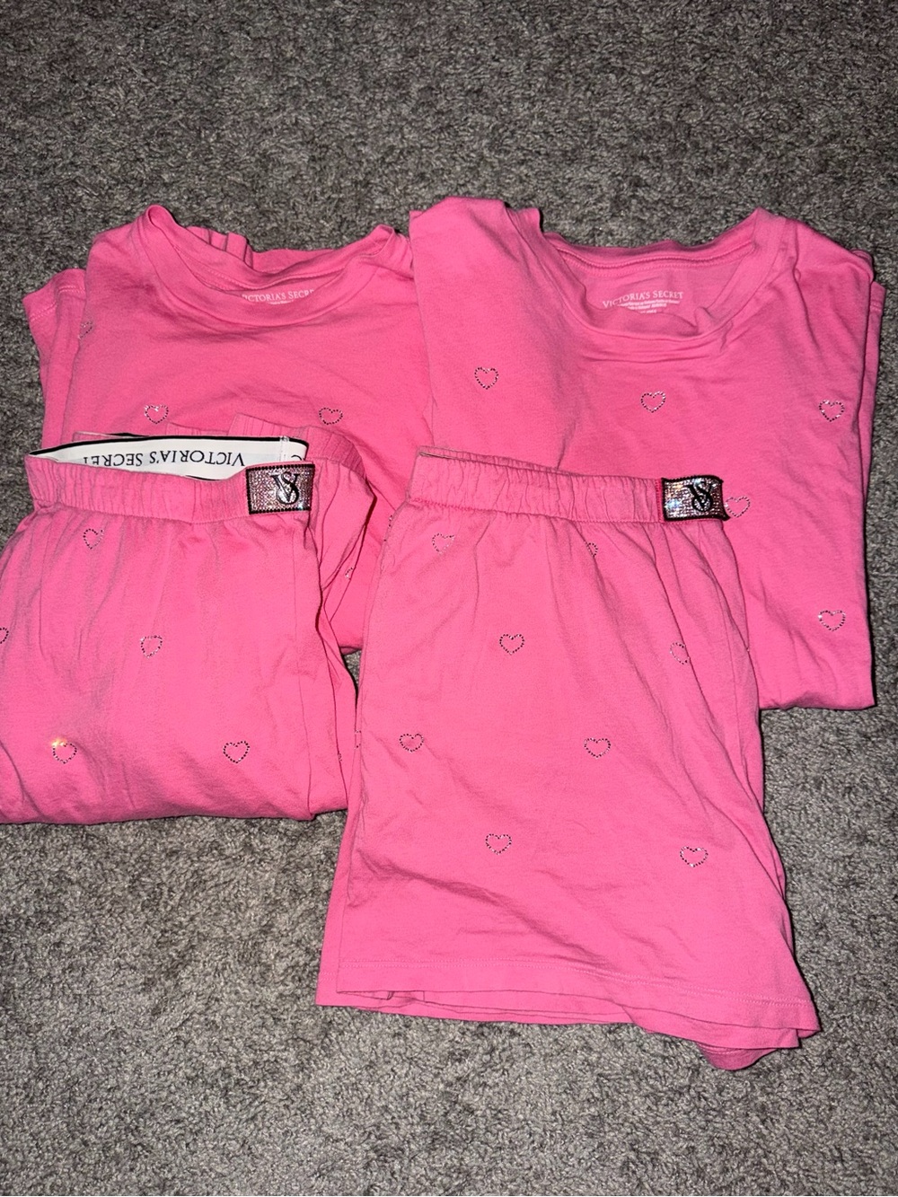 Victoria's Secret Bright Pink Girls' Heart Accent 2 Pajama Sets